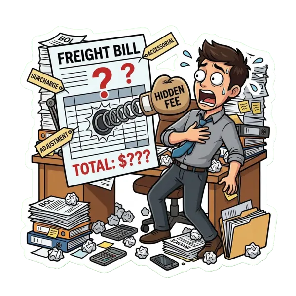 Person confused by unexpected charges on a freight invoice